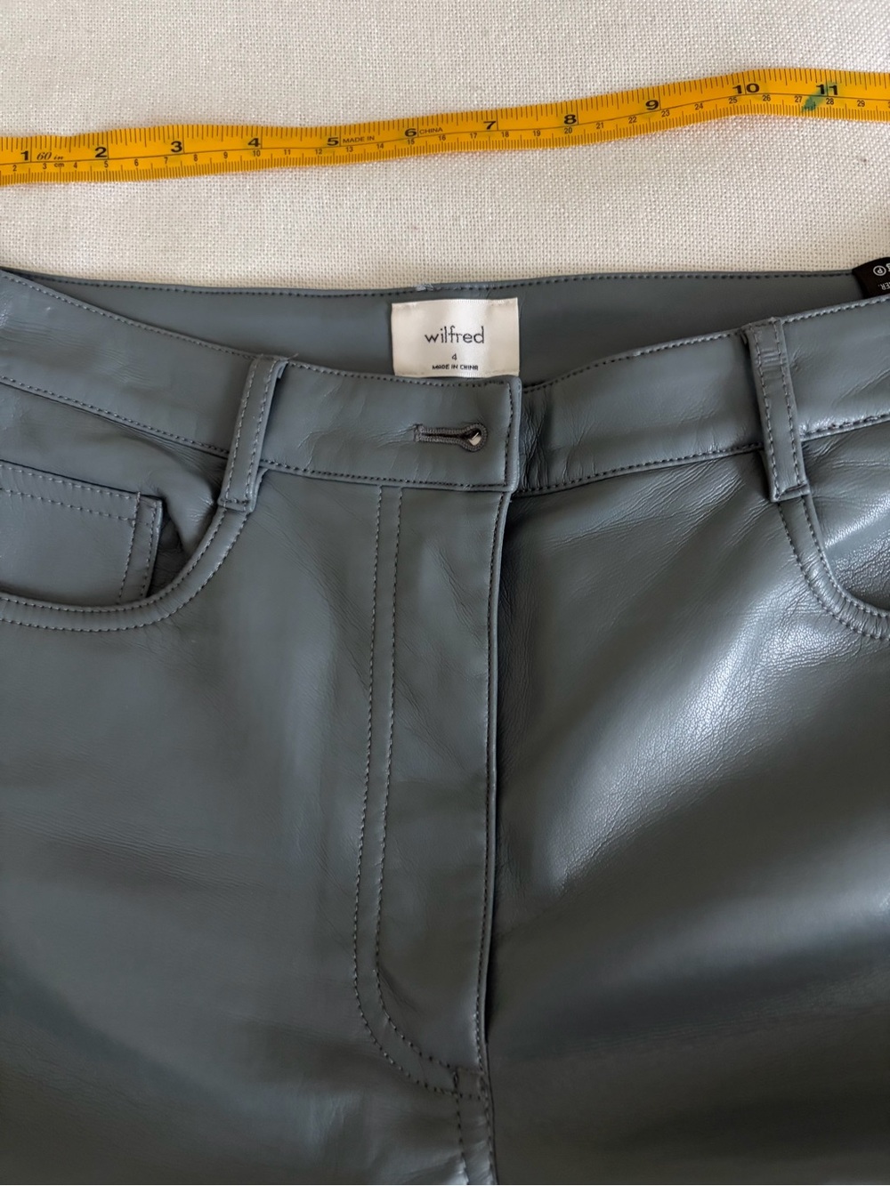 Like new, size 4, Wilfred Slate Green Faux Leather Pants